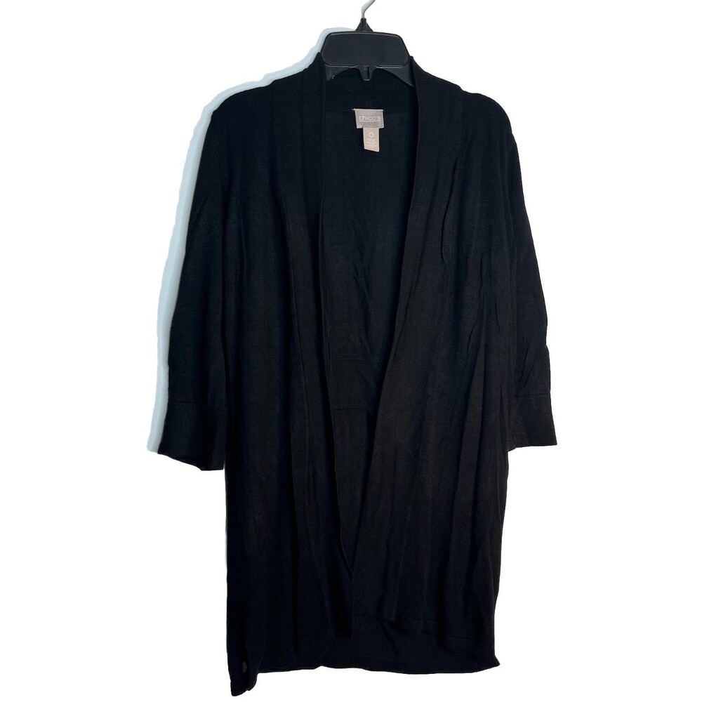 Chicos Light Knit Cardigan Black Soft Top Size 0 US Small
